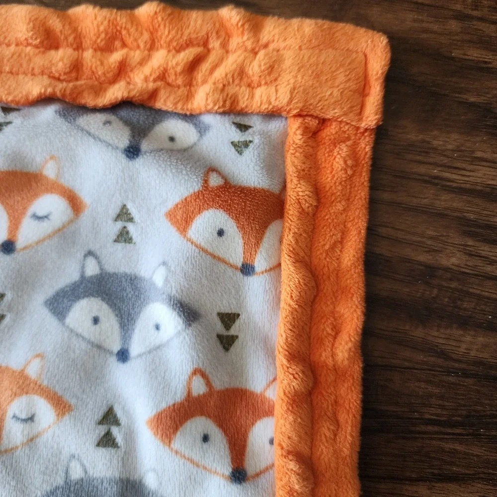 FOX Raccoon Face Gray Orange Baby Blanket Minky 55 X 51